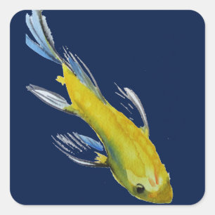 Gele koi Japanse karper waterverf Vierkante Sticker