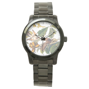 Gele komkommervogels in de fruitboom van Audubon Horloge