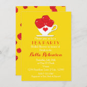 Gele koningin van harten Tea + Red Roses Invitatio Kaart (Voorkant / Achterkant)