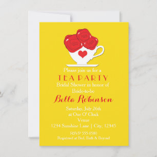 Gele koningin van harten Tea + Red Roses Invitatio Kaart