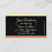 Gele Koraal Grenzen op Zwart met Monogram Modern Visitekaartje (Achterkant)