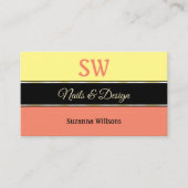 Gele Koraal Grenzen op Zwart met Monogram Modern Visitekaartje (Voorkant)