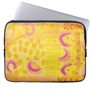 Gele Koraalmaan Abstracte Schildering Laptop Hoes