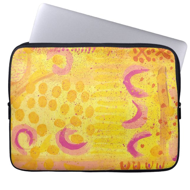 Gele Koraalmaan Abstracte Schildering Laptop Hoes (Voorkant)