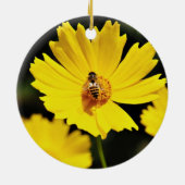 Gele kosmos Bloem en bijen Keramisch Ornament (Achterkant)