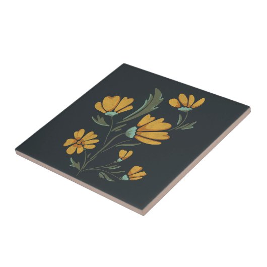 Gele kosmos met eenvoudige schoonheid tegeltje (Zijkant)