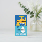 Gele kraan lekkend water visitekaartje (Staand voorkant)