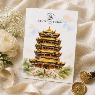 Gele Kraan Toren China   Reis Icoon Landmark Briefkaart