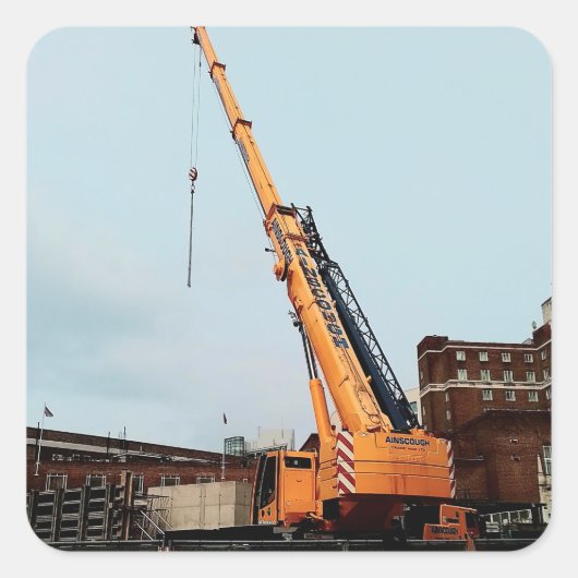 Gele kraan vierkante sticker (Voorkant)