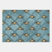 Gele krabben en Blauwe Damask Inpakpapier Vel (Voorkant)