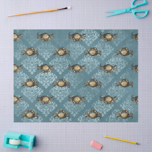 Gele krabben en Blauwe Damask-ontkoppeling Tissuepapier (Craft)