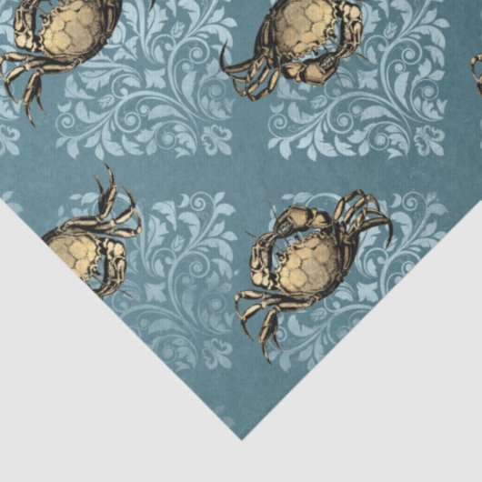 Gele krabben en Blauwe Damask-ontkoppeling Tissuepapier (Detail)