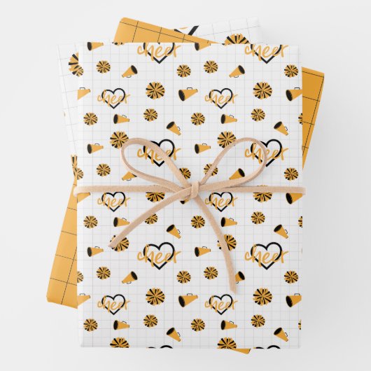 Gele kronkelharten, pom poms, Megafonpatroon Inpakpapier Vel (In situ)