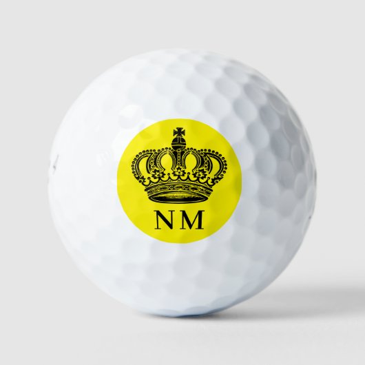 Gele kroon zwart monogram initialen golfballen (Voorkant)