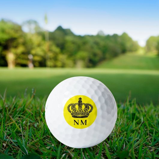 Gele kroon zwarte koning monogram initialen golfballen