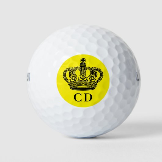 Gele kroon zwarte koning monogram initialen golfballen (Voorkant)