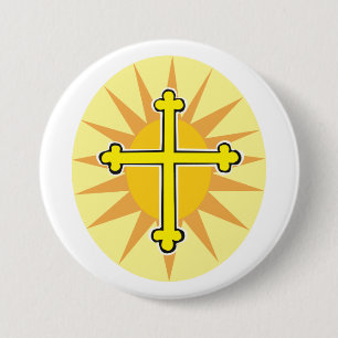 Gele Kruis Bottony Zonneuitbarsting Christelijk Ge Ronde Button 7,6 Cm