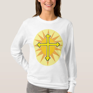 Gele Kruis Bottony Zonneuitbarsting Christelijk Ge T-shirt