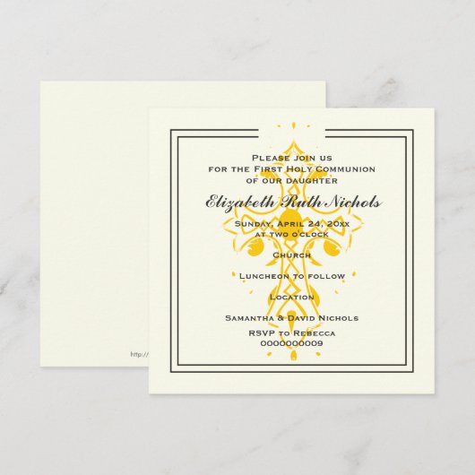 Gele kruis eerste communie bevestiging kaart (Voorkant / Achterkant)