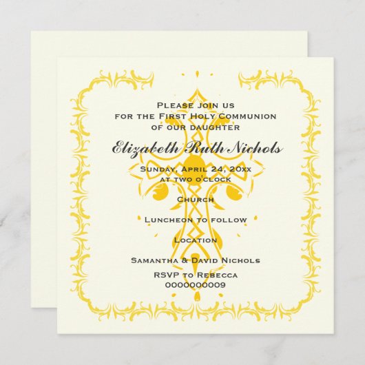 Gele kruis eerste communie bevestiging kaart (Voorkant / Achterkant)