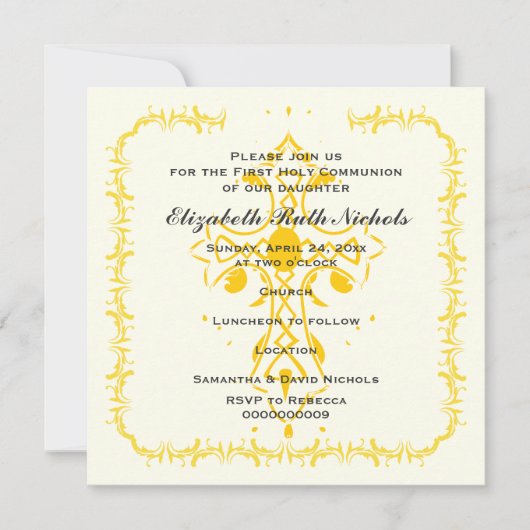 Gele kruis eerste communie bevestiging kaart (Voorkant)