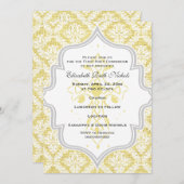 Gele Kruis witte damast burlap Eerste Communie Kaart (Voorkant / Achterkant)