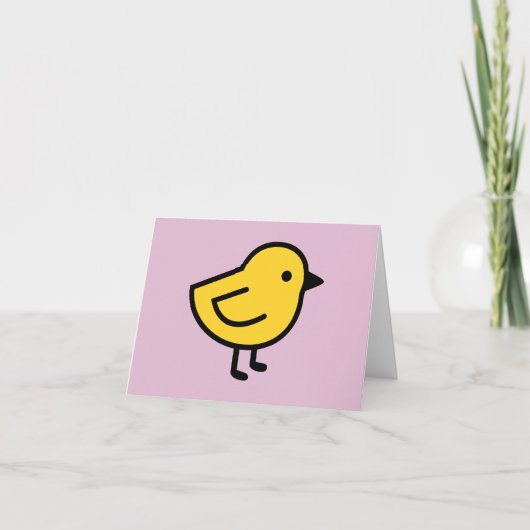 Gele kuiken vogel op een roze bedankkaart (Voorkant)