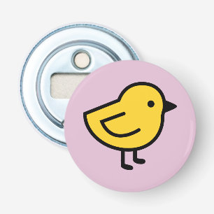 Gele kuiken vogel op een roze button flesopener