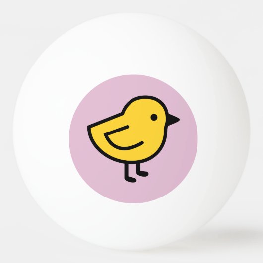 Gele kuiken vogel op een roze pingpongbal (Voorkant)