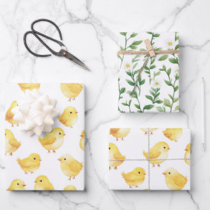 Gele Kuikens Madeliefje Baby Shower Inpakpapier Vel