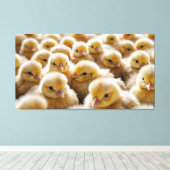 Gele kuikens verzameld in grote aantallen canvas afdruk (Insitu (Houten vloer))