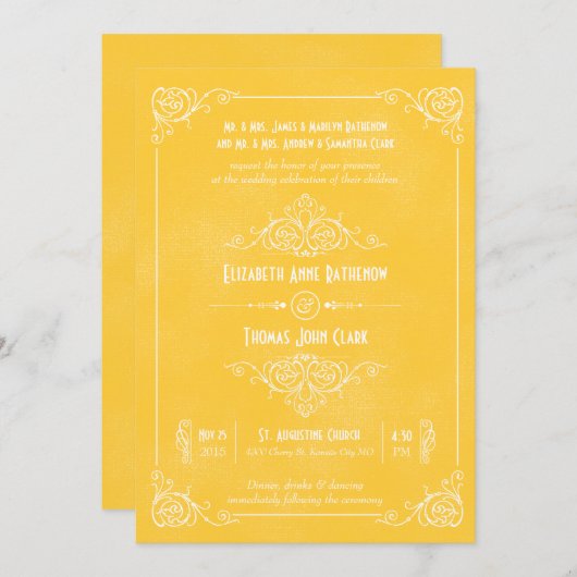 gele kunst Deco Wedding Invitaties Kaart (Voorkant / Achterkant)