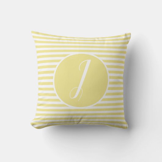 Gele kussen met monogram en strepen in een gele li (Voorkant)