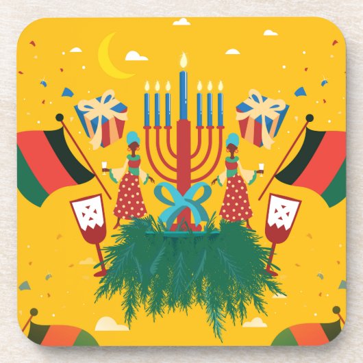 gele Kwanzaa Drankjes Onderzetter (Voorkant)
