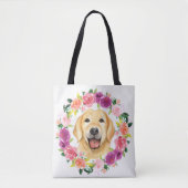 Gele lab Dog met Floral Wreator Canvas tas (Voorkant)