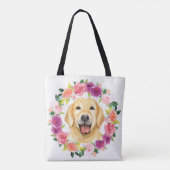 Gele lab Dog met Floral Wreator Canvas tas (Achterkant)