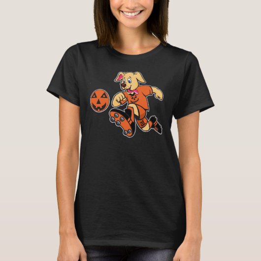 Gele Lab Golden Retriever Hond Halloween Voetbal B T-shirt (Voorkant)