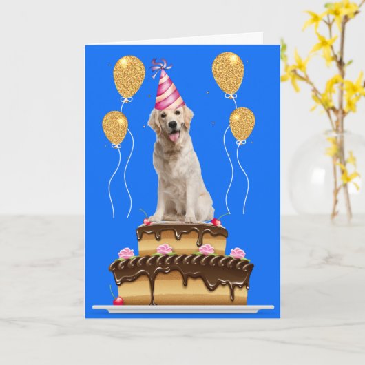 Gele lab-hond en beenderdaagse Cake Kaart (Gele Bloem)