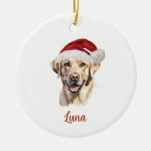 Gele Lab Hond Gepersonaliseerde Kerst Keramisch Ornament (Voorkant)