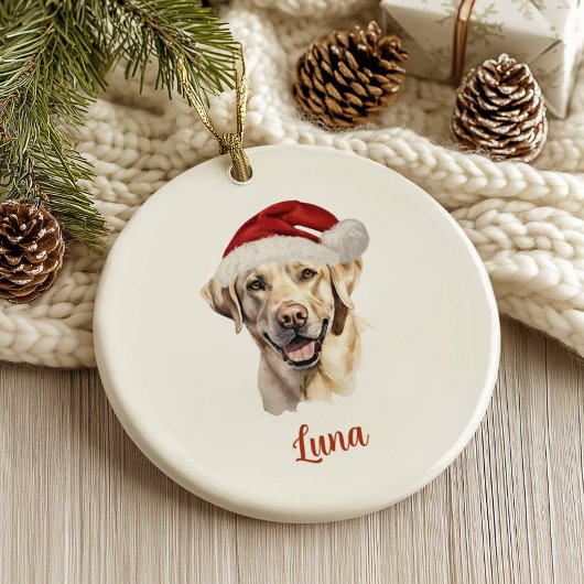 Gele Lab Hond Gepersonaliseerde Kerst Keramisch Ornament