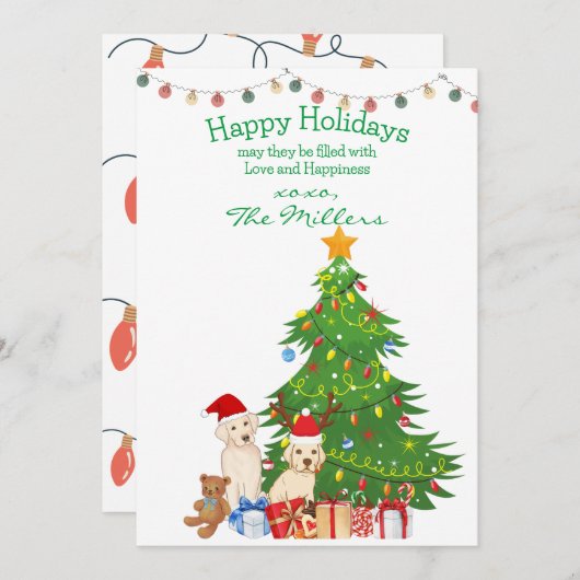 Gele Lab kerstboom Feestdagenkaart (Voorkant / Achterkant)