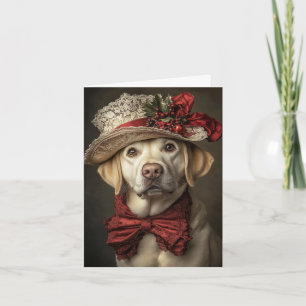 Gele Lab Kerstkaart Elegante Victoriaanse Hond Feestdagen Kaart