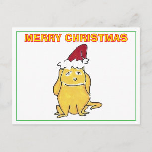 Gele Lab met Kerstmuts Cartoon Kerstmis Feestdagenkaart