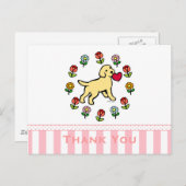 Gele lab Puppy and Red Heart Floral Briefkaart (Voorkant / Achterkant)