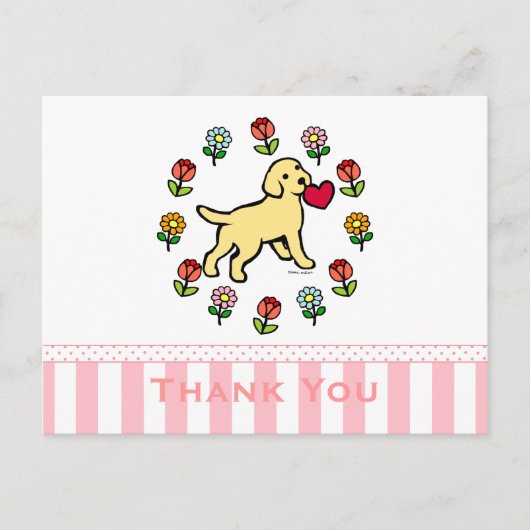 Gele lab Puppy and Red Heart Floral Briefkaart (Voorkant)