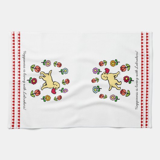 Gele lab Puppy and Red Heart Theedoek (Horizontaal)