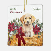 Gele Lab Puppy Poinsettia Kerstmand Keramisch Ornament (Links)