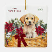 Gele Lab Puppy Poinsettia Kerstmand Keramisch Ornament (Achterkant)