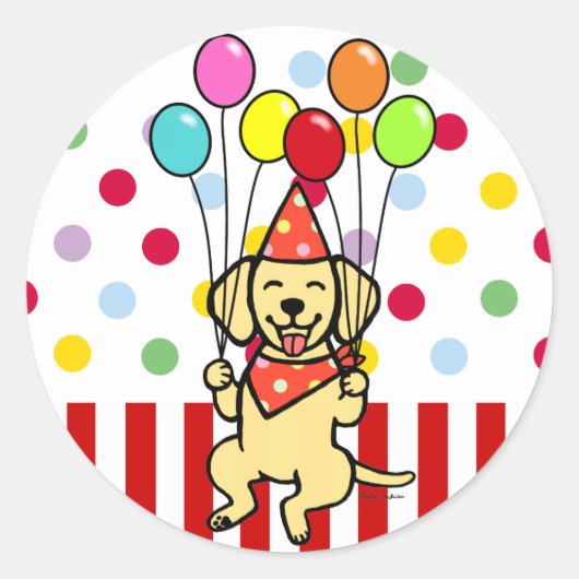 Gele Lab Puppy Verjaardagsballonnen Ronde Sticker (Voorkant)