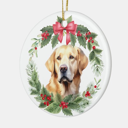 Gele Lab Retriever Rode Bow Holly krans Keramisch Ornament (Links)